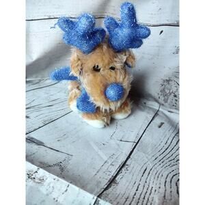 Dandee Dog Plush 7" Christmas Blue Glitter Antlers Scarf Puppy Stuffed Animal...